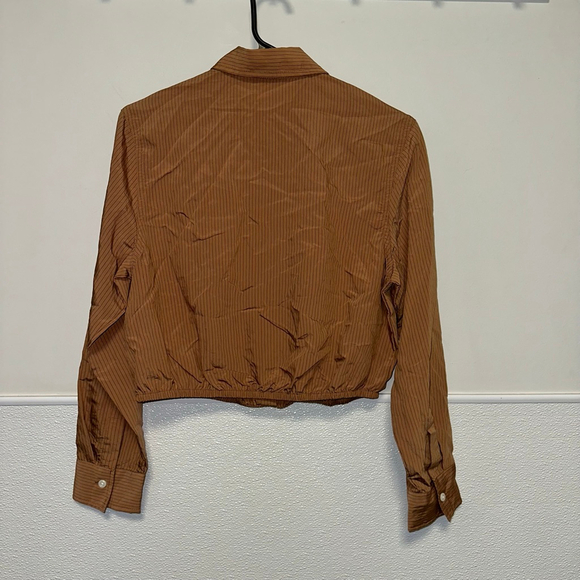Women's Future Collective Striped Button-Up Shirt Brown/Black Size XS NWT NEW - Picture 7 of 11